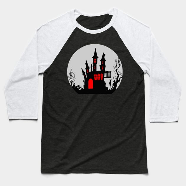 Haunted House Baseball T-Shirt by Imutobi